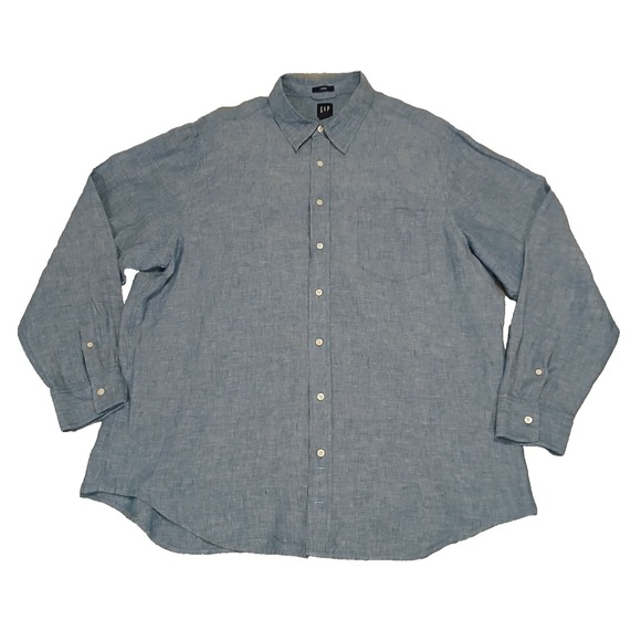 Gap Shirt Mens  Size XXL Blue Linen Pocket Button Up Lightweight Long Sleeve - Picture 1 of 10